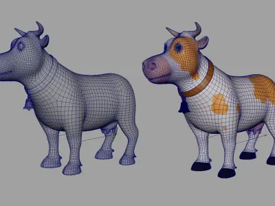 Cartoon Cow Maya Rig Low-poly 3D model
