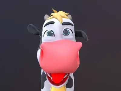 Asset - Cartoons - Character - Cow - Rig - Hight Poly Low-poly 3D model