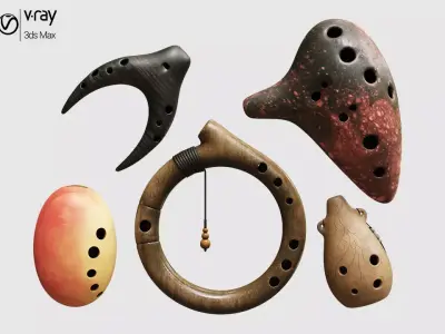 Ocarina Collection musical instrument made of wood 3D model