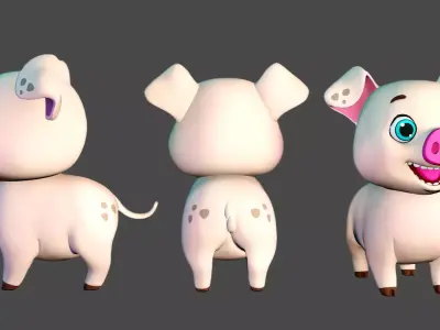 Rigged Nude Stylized Farm Pig Low-poly 3D model