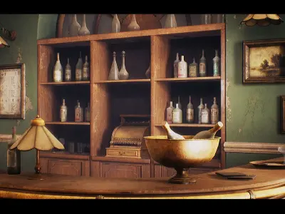 Vintage Bar Interior Environment Unreal Engine Low-poly 3D model