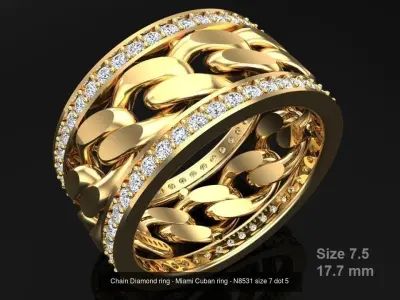 Chain Diamond ring - Miami Cuban ring - N8531 - 4 Size 3D Model Collection