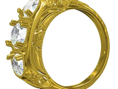 Three Stone Art Deco Ring 2 3D print model