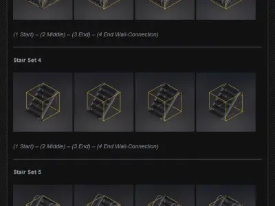 Futuristic Stairs Collection White Plastic Low-poly 3D model