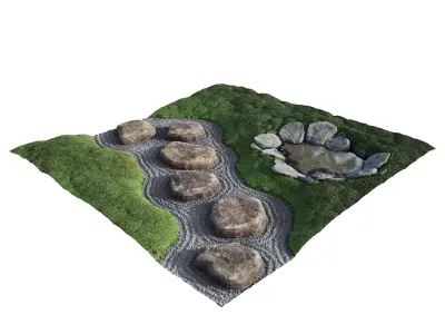 Japanese Zen Garden 07 - Lowpoly - HQ - PBR - 4K Low-poly 3D model