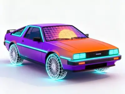 Retro-Future Synthwave Sports Car 3D Model Low-poly 3D model