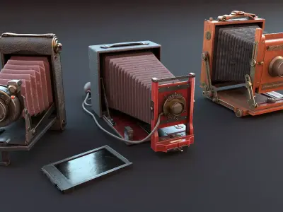 Vintage cameras pack Low-poly 3D model