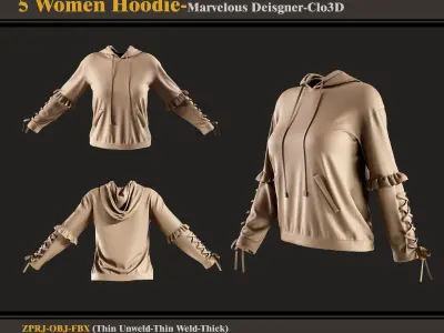 5 Women Hoodies -MD-Clo3D -ZPRJ - FBX - OBJ 3D model