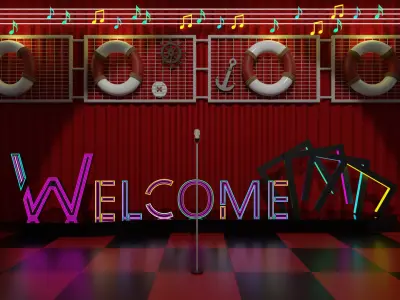 Stage 3D model room with checkered floor 3D model