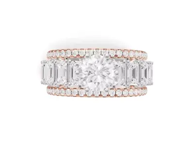 Pointer Diamond Engagement Ring With Emerald Diamond Band Style  3D print model