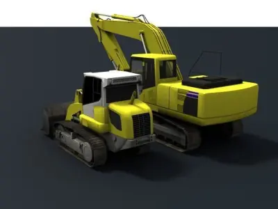 excavator and track loader Free low-poly 3D model