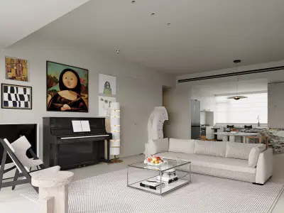 Modern living room dining room interior scenes  3D model 26