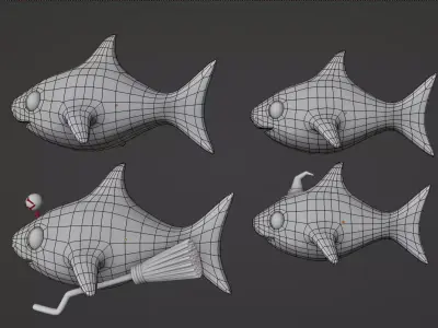 Cartoon Shark Character Bundle Monster Family Low-poly 3D model