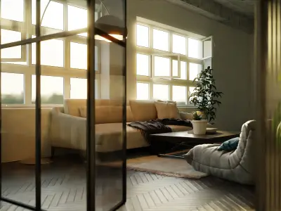 Living room with Bedroom scene in native blend file  3D model