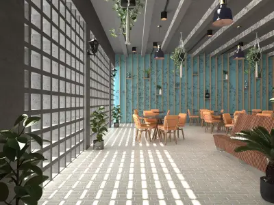 Modern Aesthetic Restaurant Interior  3D Visualization Low-poly 3D model