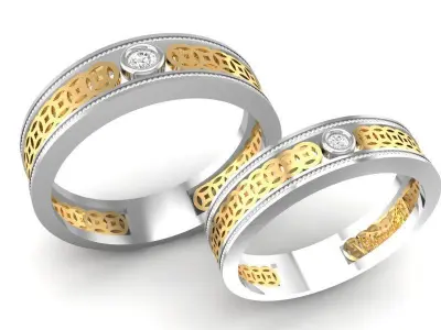 Luxury Matching Couple Rings with Diamond Accent 344 3D print model