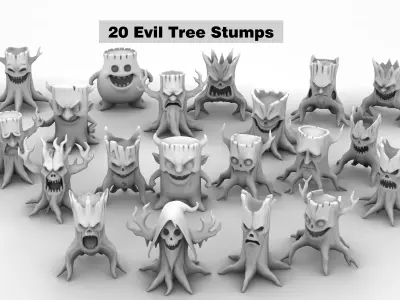 Haunted Tree-Stump Monster Pack 3D Models Low-poly 3D model