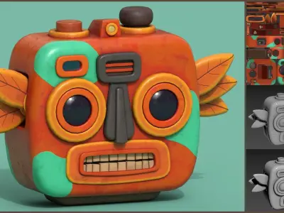 Stylized Cartoony Tiki Camera Low-poly 3D model