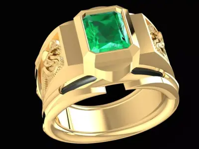Luxury Emerald Cut Dragon Ring for Men 3D Model 2627 3D print model