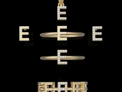 Letter E eaant ring   printable jewelry 3D mrring pendodel 3D print model