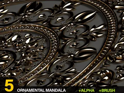 5 ornamental mandala Alpha and Brush 3D model