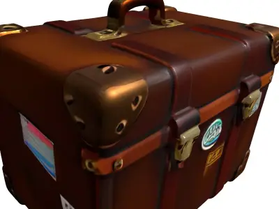 Vintage Brown Leather Travel Trunk Low-poly 3D model