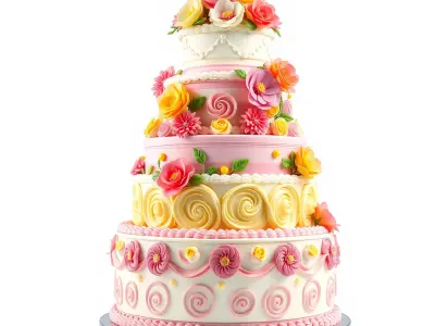 Elegant Floral Tiered Party Cake model pack Low-poly 3D model