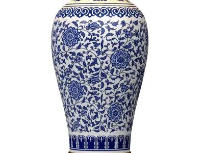 High Table Lamp FLORY Blue Ginger Jar Oriental Ceramic Lotos 3D model