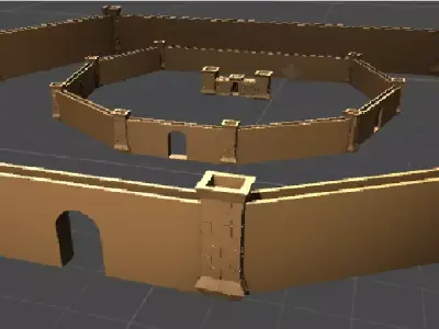 Low-Poly Medieval Semi Castle Village Fortress Style Low-poly 3D model