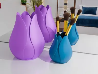 Tulip Make-up Brush Holder 3D print model