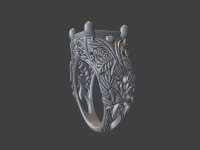 floral scrollwork ring cushion cut  cut square gemstone 3D print model