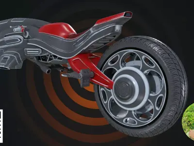 Futuristic Mono-Wheel Bike Red Wing 3D model