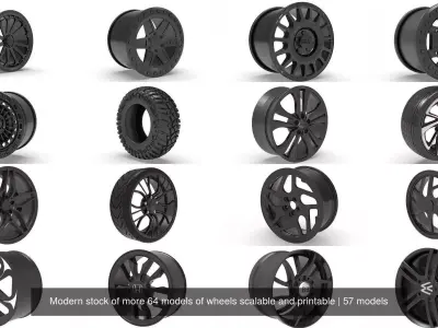  Modern stock of more 64 models of wheels scalable and printable 3D Model Pack