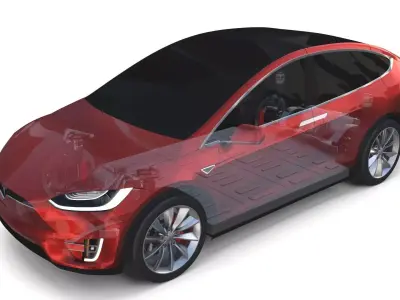 Tesla Model X with Chassis Red 3D model