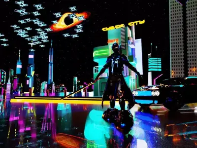 Cyber scene with cyborg project 97 3D model