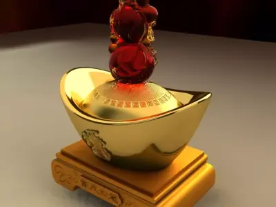 Chinese gold Ingot and gourd 3D model