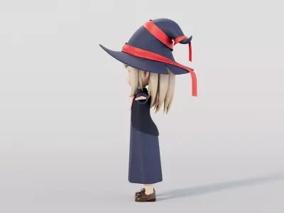 Rigged Cartoon Witch Low-poly 3D model