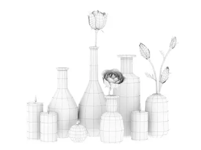 Decorative set with white flowers 3D model