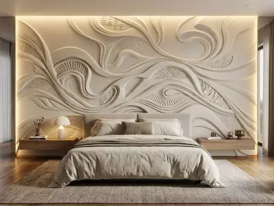 Modern wavey Relief Panel Wall Decor Set STL Mural CNC 324 3D model