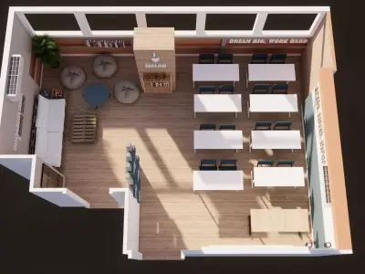 High quality 3D model of a modern English classroom Low-poly 3D model