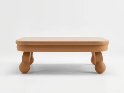 Clay Coffee Table Rounded Legs Model for Living Room Low-poly 3D model