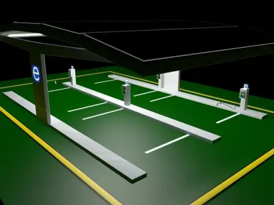 Electric Vehicle Car Charging Station Complex 3D model