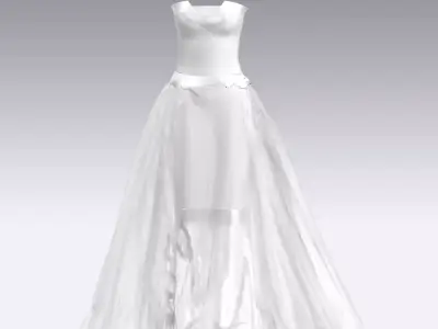 dress white silk satin cotton fabric vual skirt look Low-poly 3D model