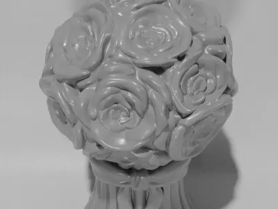 Rose Bouquet with Bow Strip 3D model  3D print model