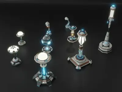 Collection 9 Futuristic Lamps Low Poly Low-poly 3D model