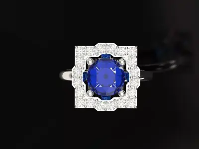 Sapphire Cocktail Ring on Diamond Square Platform jr00292 3D print model