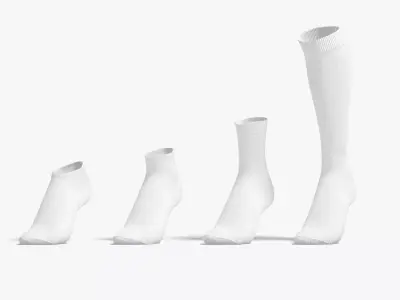 White Single Socks on tiptoe different shapes - fabric sox  Low-poly 3D model