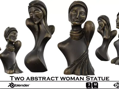 Two Abstract Woman Statues -Bronze Bust Set Pack 3D model