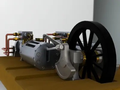 Twin Steam Engines in Factory Layout Free 3D model