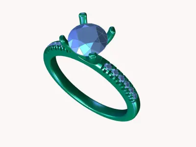 aj-01 engagement ring with round cut diamond 3D print model